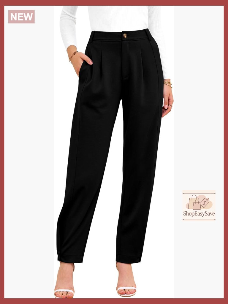 Women's Casual Loose Pleated Tapered Slacks With Pockets Dressy Business Work